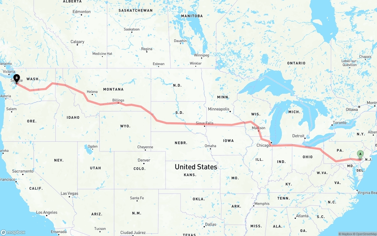 Shipping route from Phoenix to Seattle