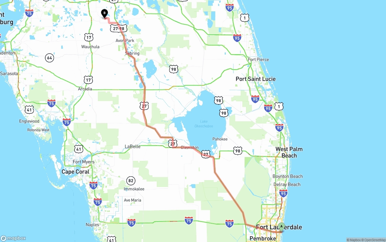 Shipping route from Port of Port Everglades to Florida