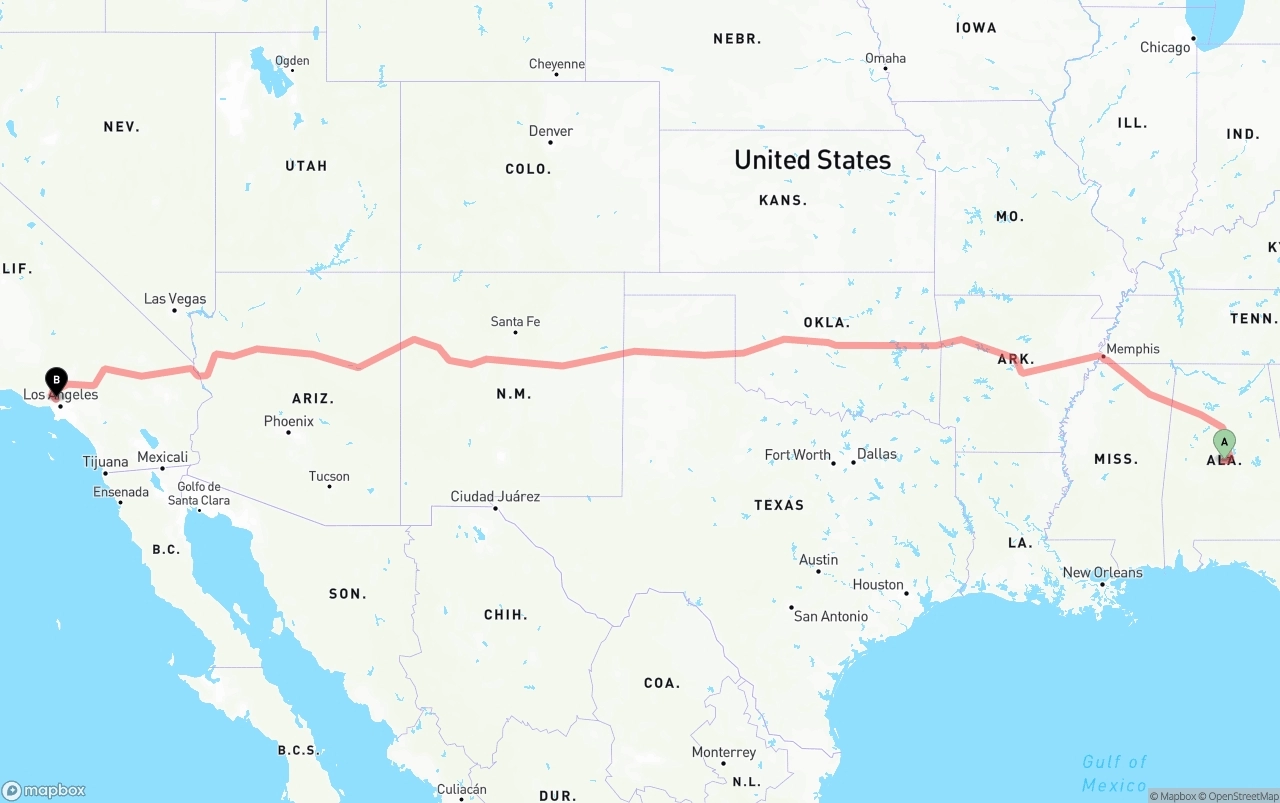 Shipping route from Alabama to Bob Hope Airport