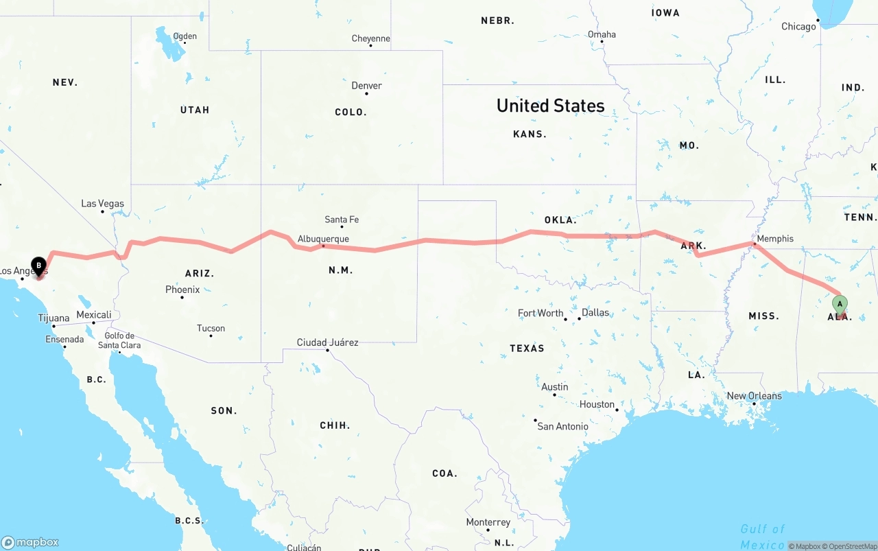 Shipping route from Alabama to Ontario International Airport