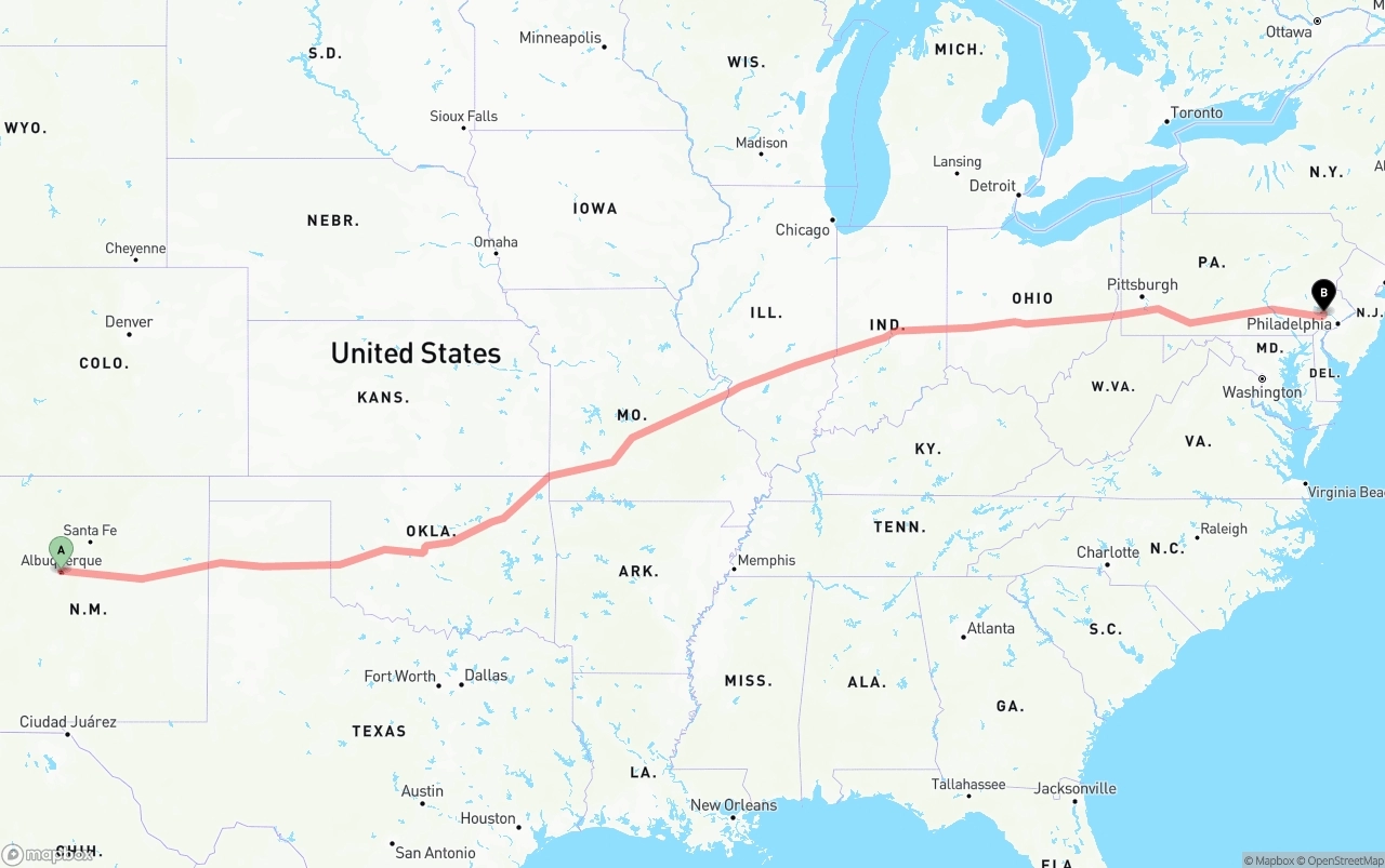 Shipping route from Albuquerque to Phoenix