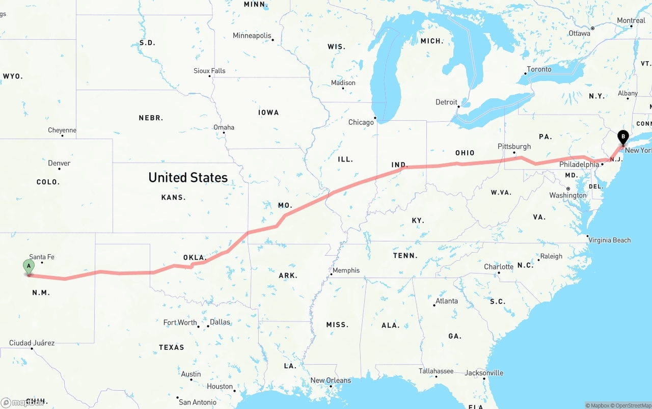 Shipping route from Albuquerque to Port of New York