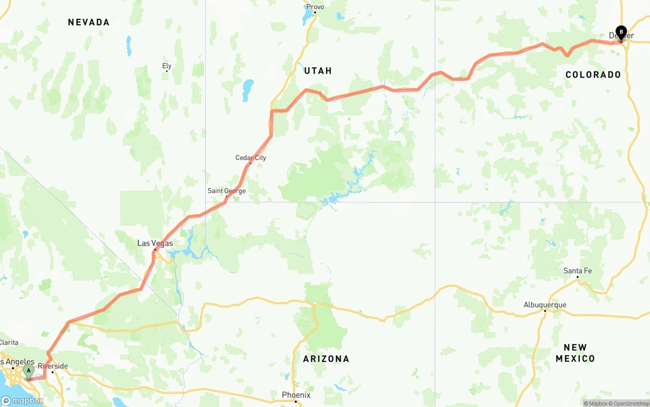 Shipping route from Anaheim to Denver