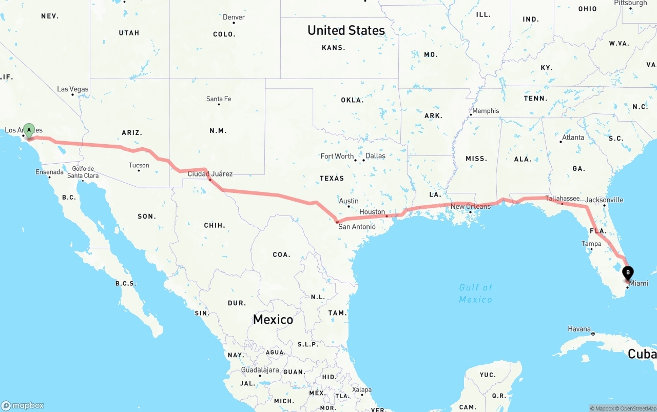 Shipping route from Anaheim to Fort Lauderdale-Hollywood International Airport