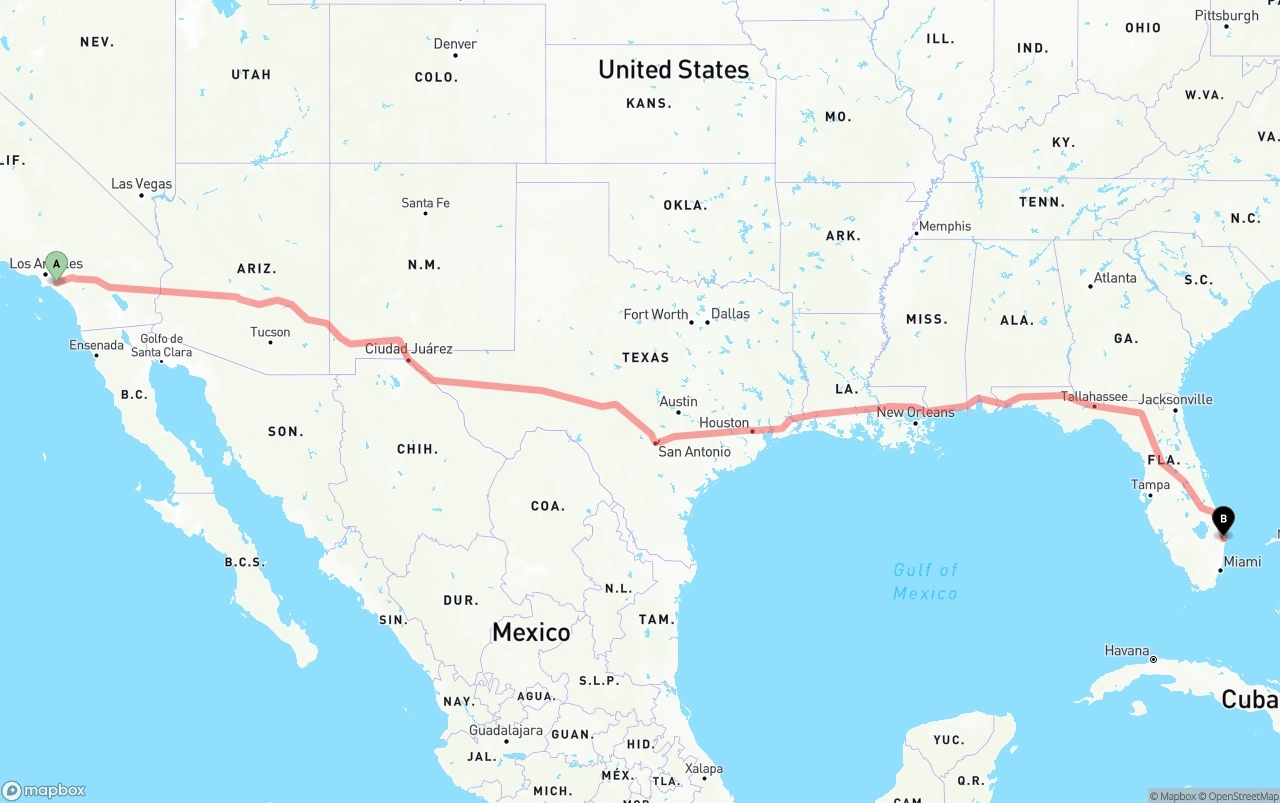 Shipping route from Anaheim to Palm Beach International Airport