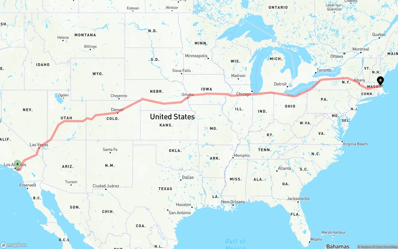 Shipping route from Anaheim to Port of Boston