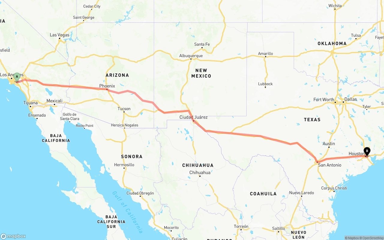 Shipping route from Anaheim to Port of Houston
