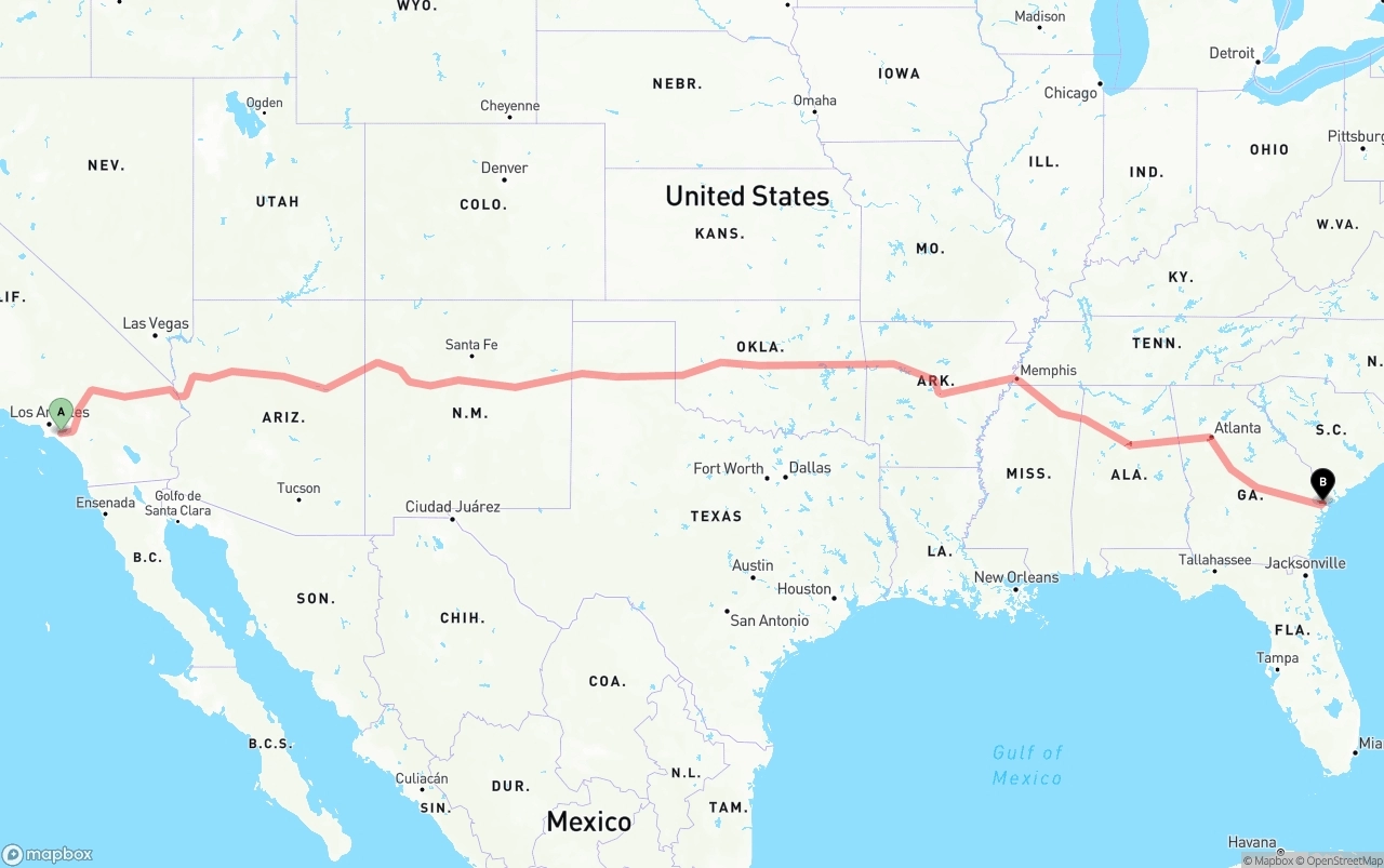 Shipping route from Anaheim to Port of Savannah