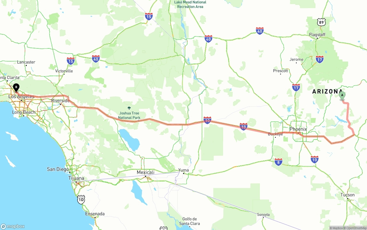 Shipping route from Arizona to Bob Hope Airport