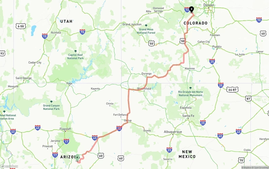 Arizona to Colorado freight shipping route map