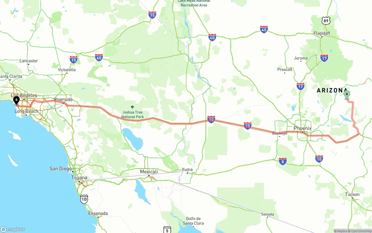 Shipping route from Arizona to Los Angeles International Airport