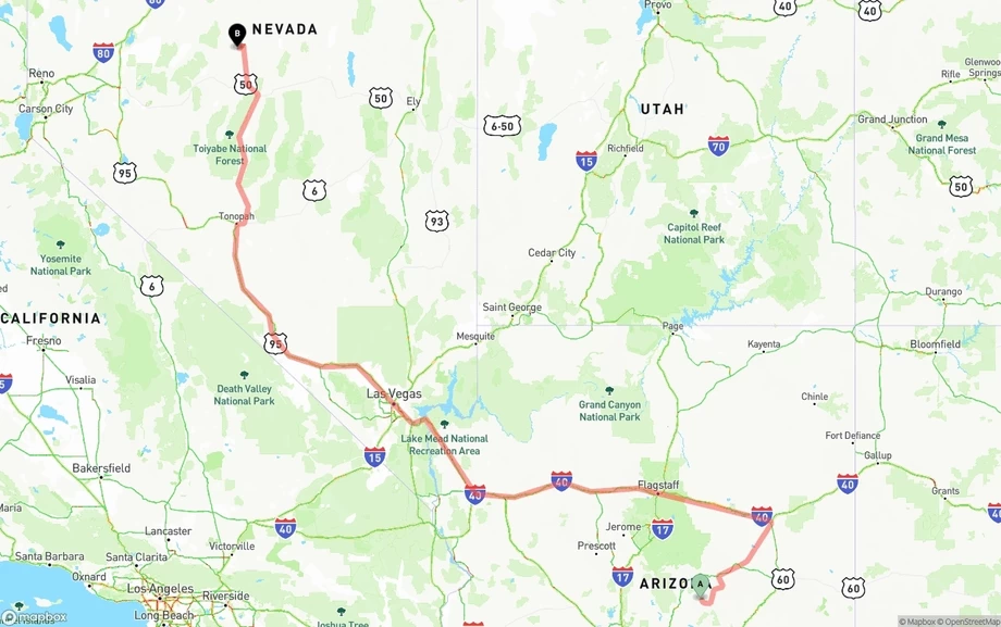 Arizona to Nevada freight shipping route map