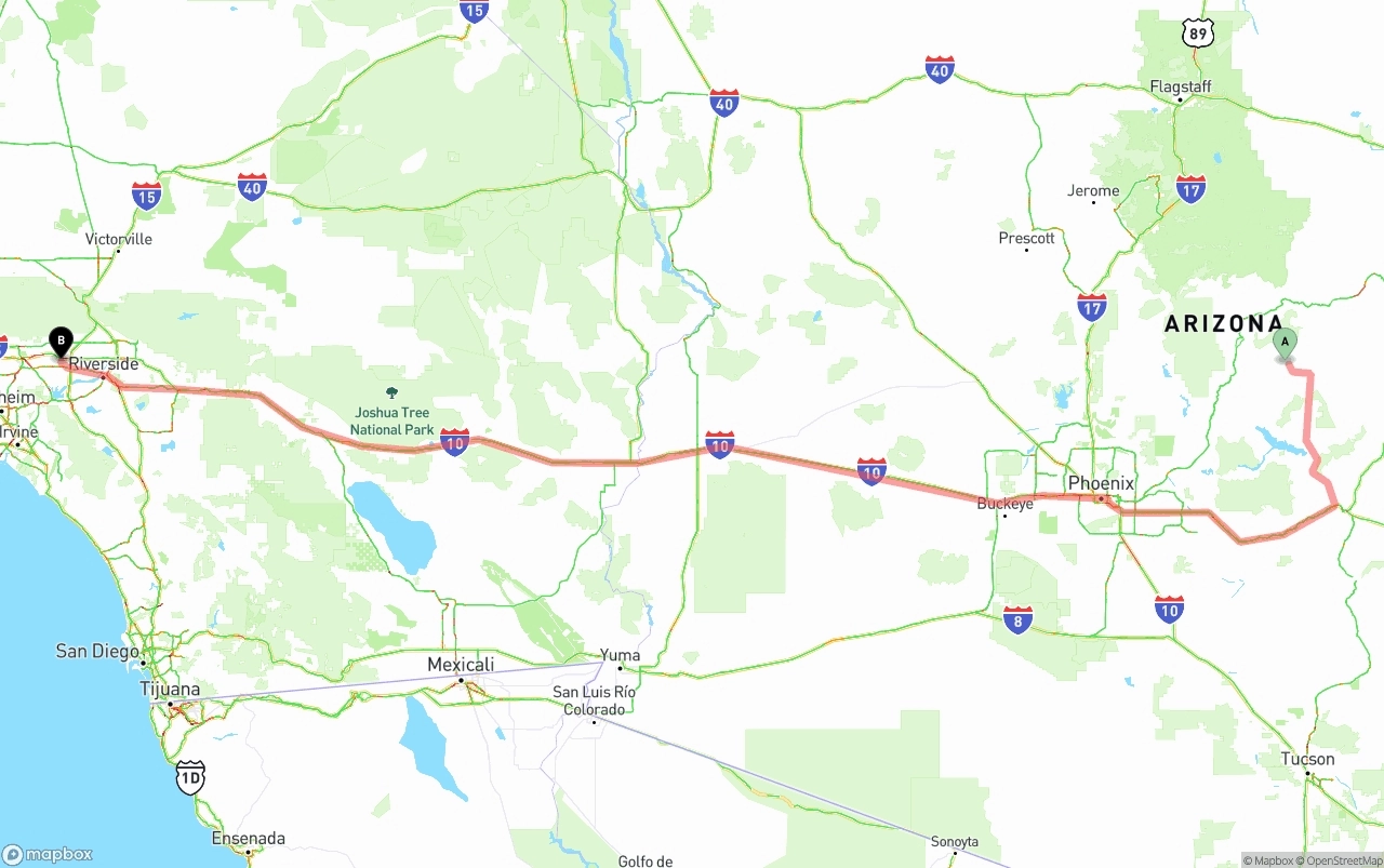 Shipping route from Arizona to Ontario International Airport