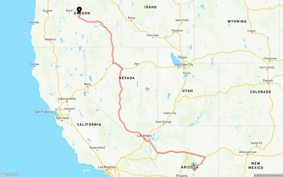 Arizona to Oregon freight shipping route map