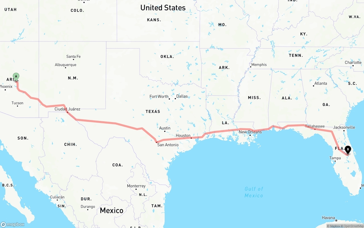 Shipping route from Arizona to Orlando International Airport