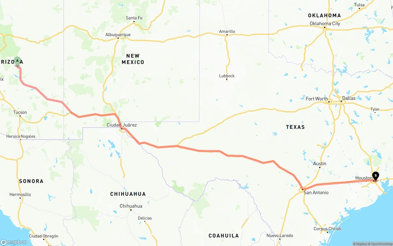 Shipping route from Arizona to Port of Houston
