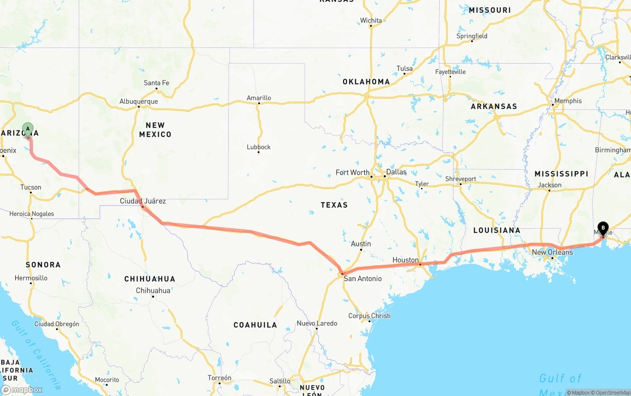 Shipping route from Arizona to Port of Mobile