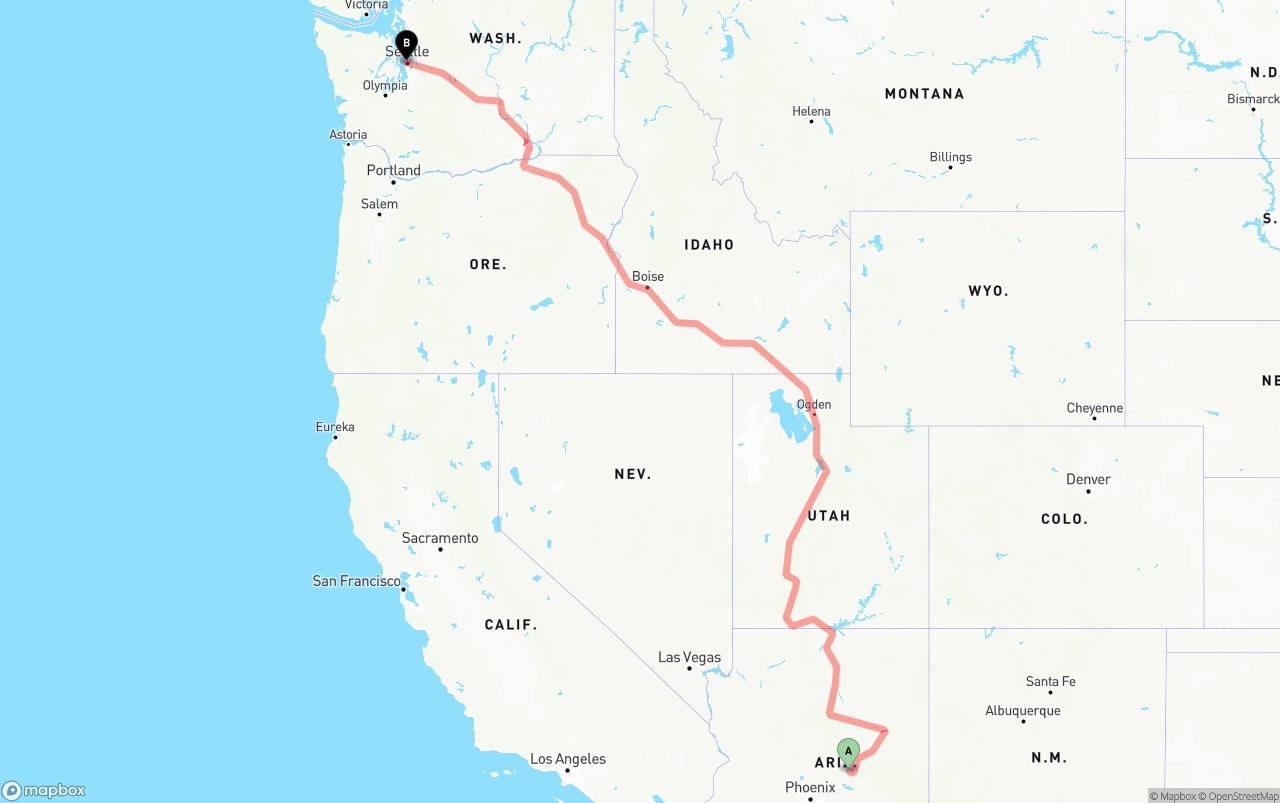Shipping route from Arizona to Port of Seattle