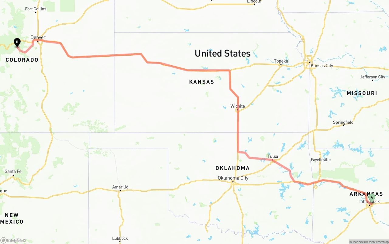 Shipping route from Arkansas to Colorado
