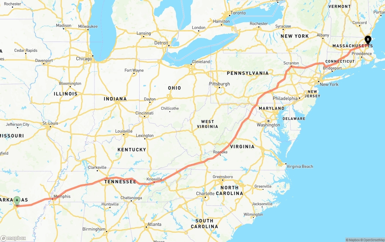 Shipping route from Arkansas to Port of Boston
