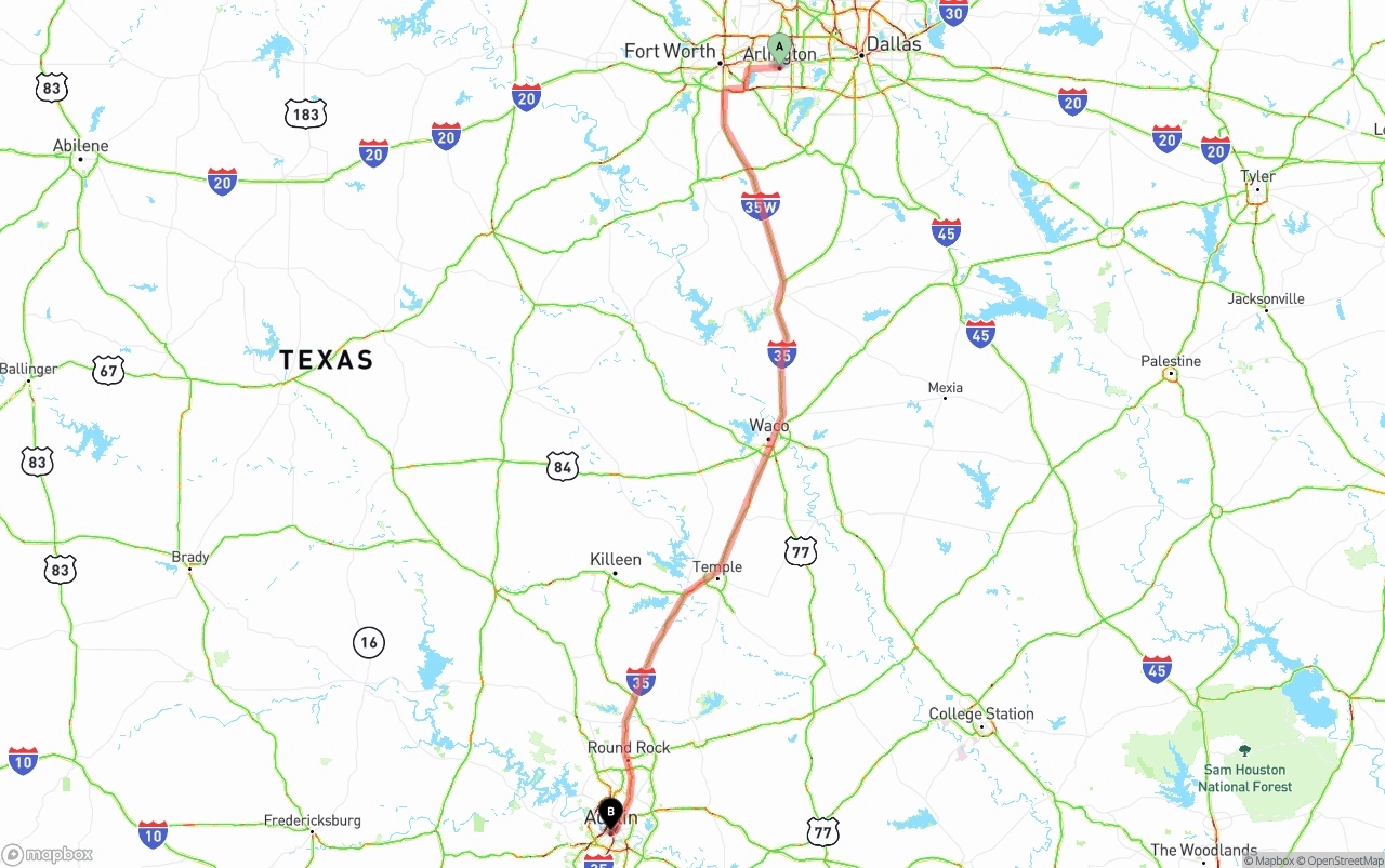 Shipping route from Arlington to Austin
