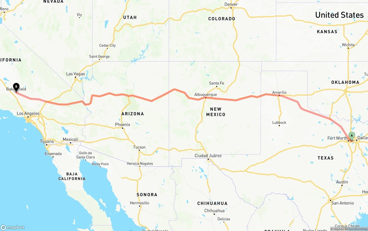 Shipping route from Arlington to Bakersfield