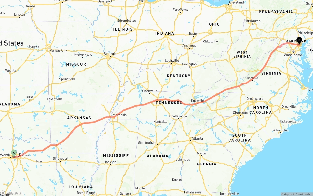Shipping route from Arlington to Baltimore