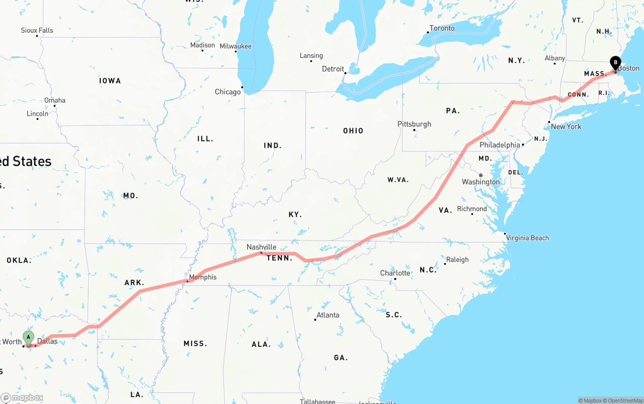 Shipping route from Arlington to Boston