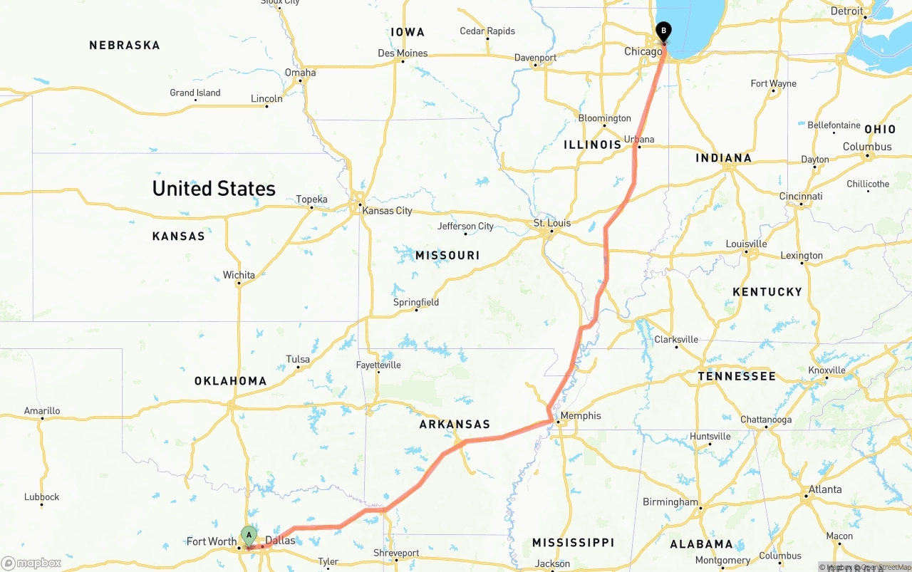Shipping route from Arlington to Chicago