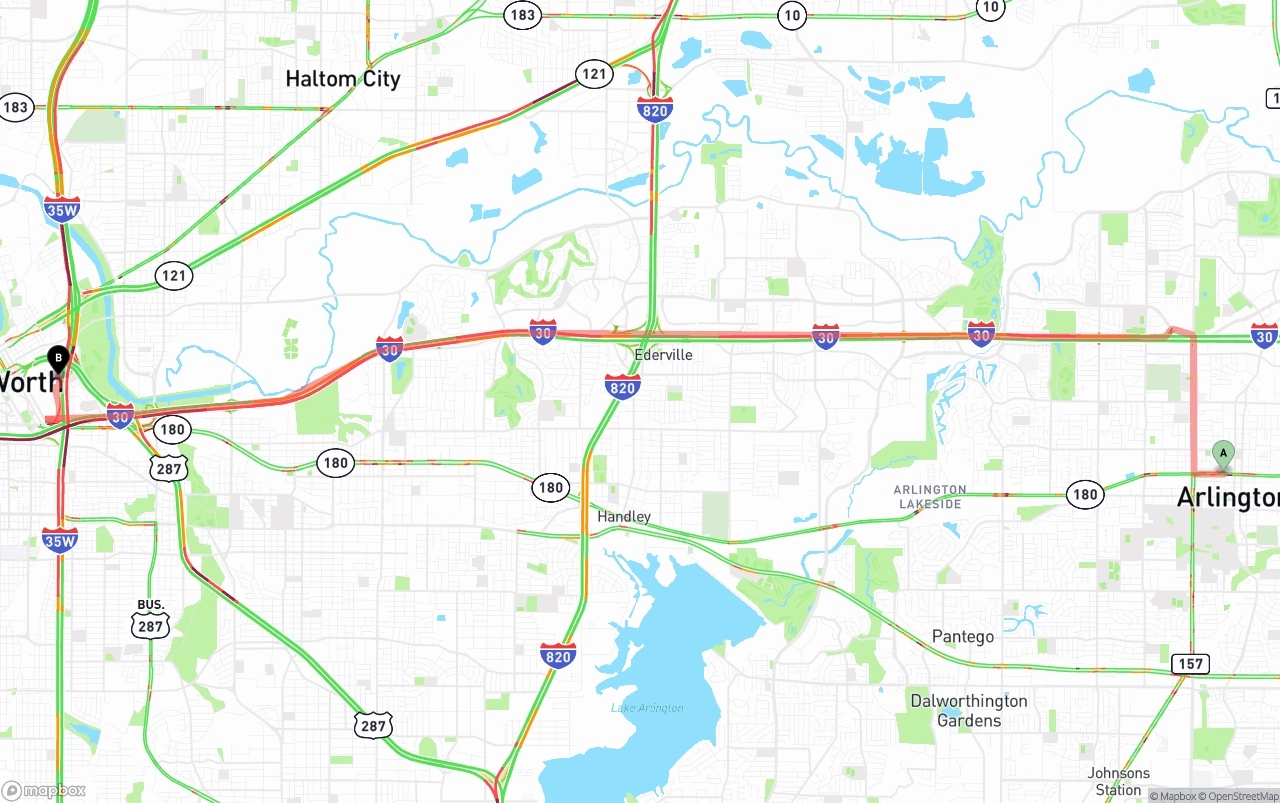 Shipping route from Arlington to Fort Worth
