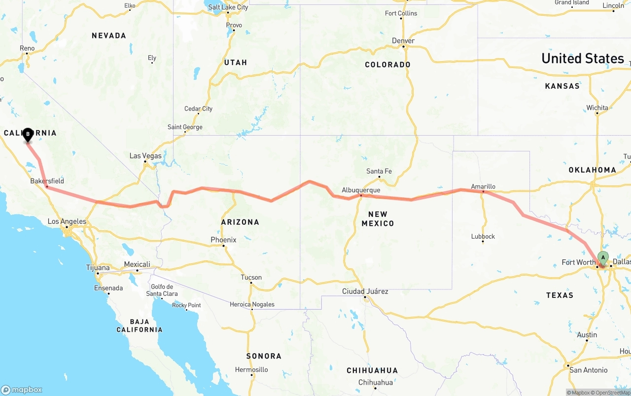 Shipping route from Arlington to Fresno