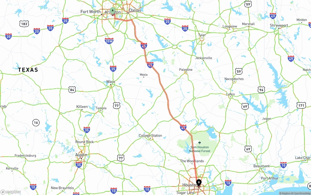 Shipping route from Arlington to Houston