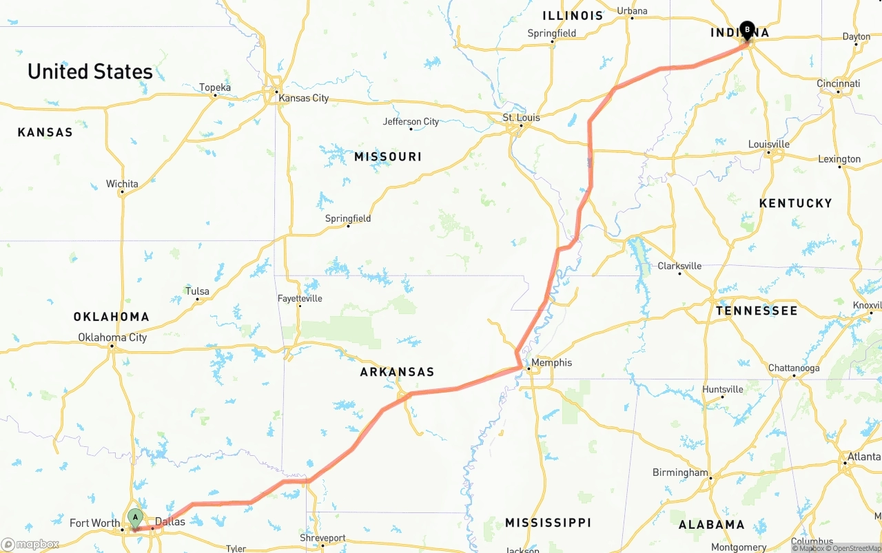 Shipping route from Arlington to Indianapolis