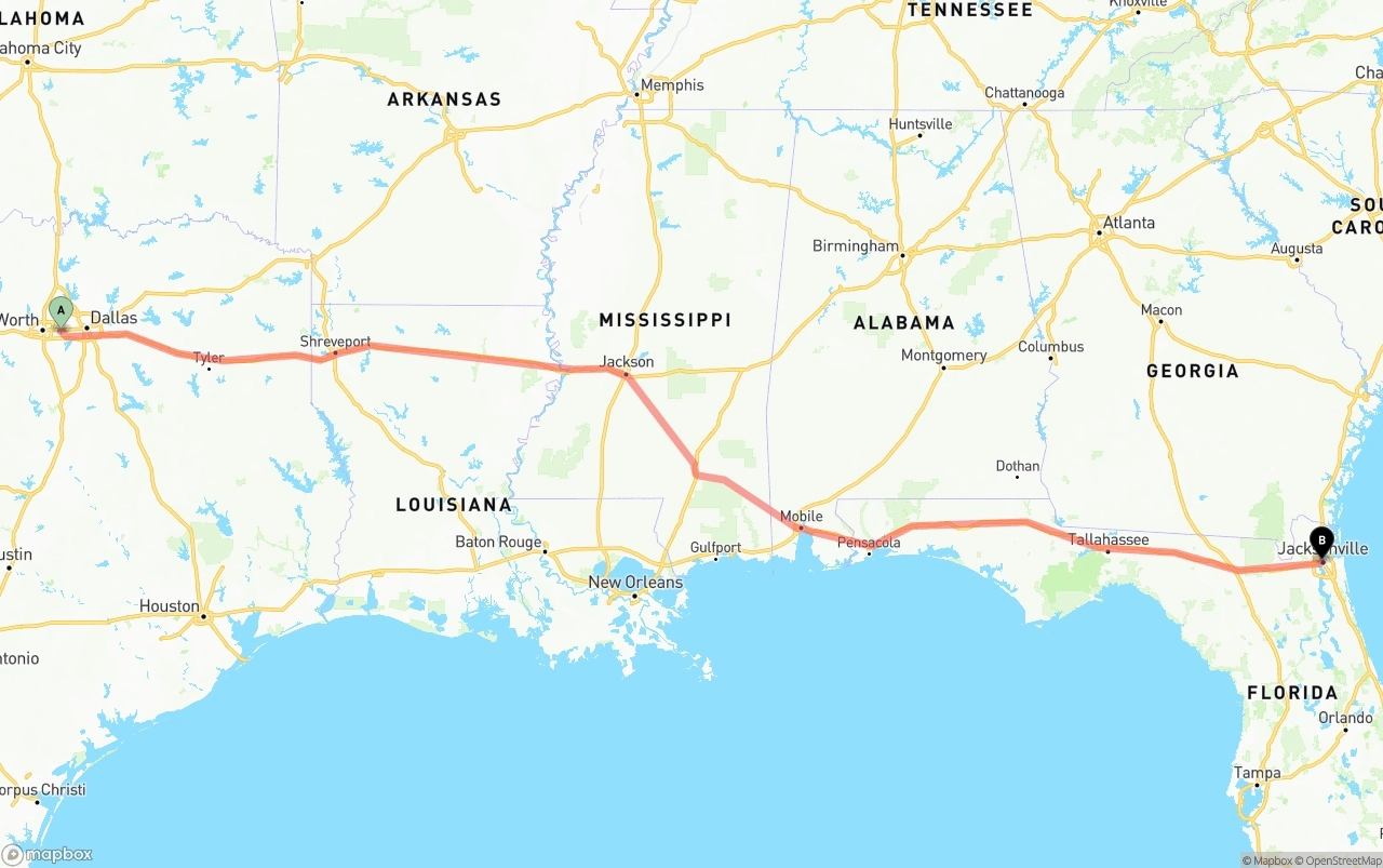 Shipping route from Arlington to Jacksonville