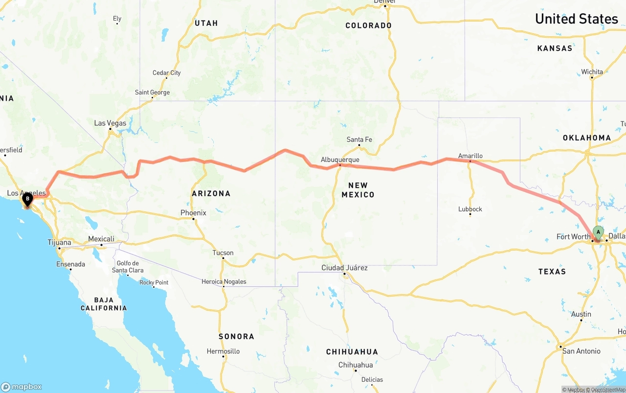 Shipping route from Arlington to Long Beach
