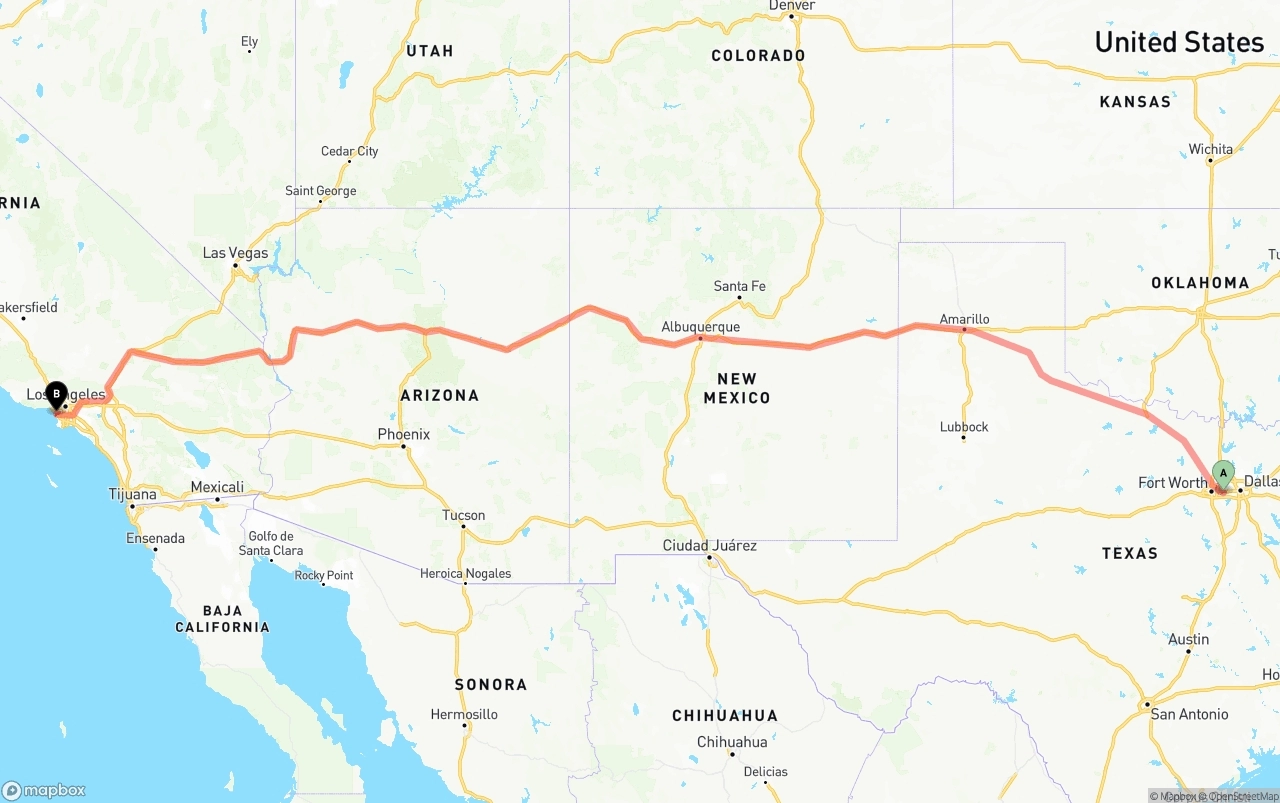 Shipping route from Arlington to Los Angeles International Airport