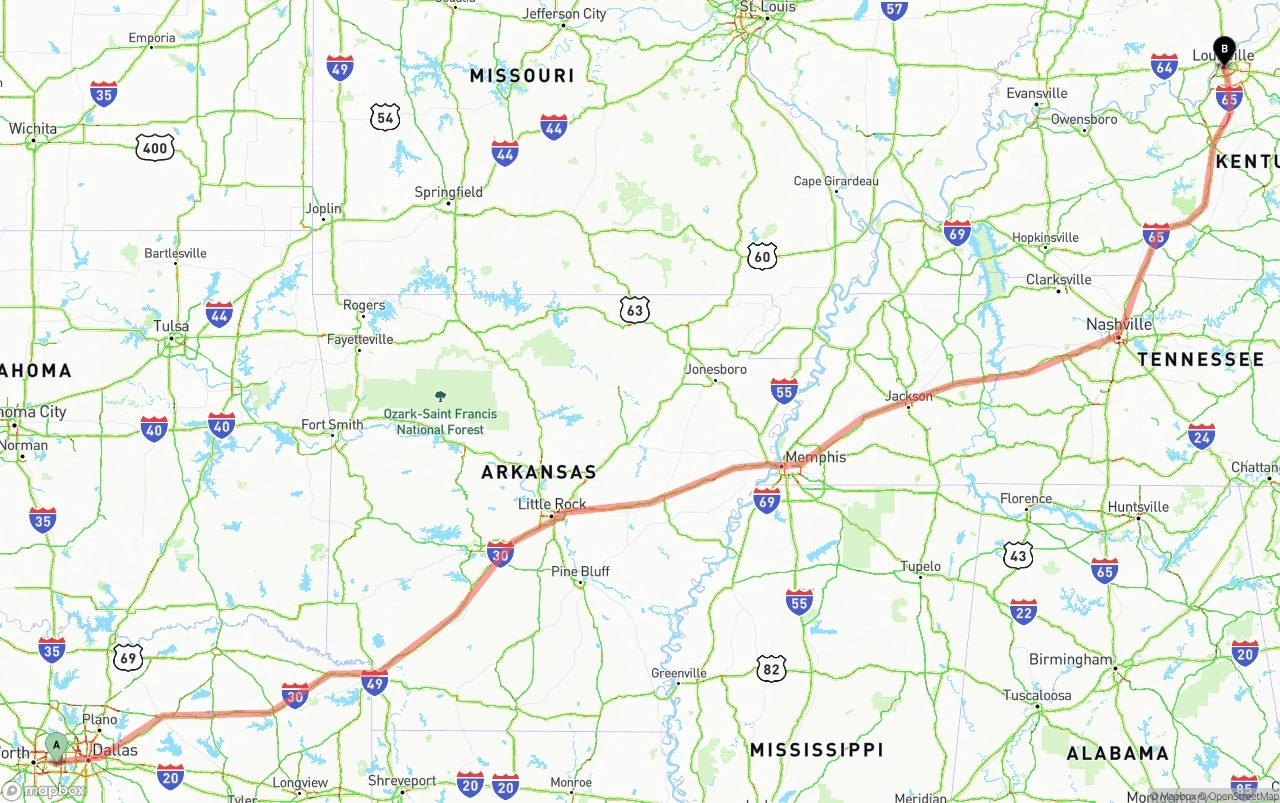 Shipping route from Arlington to Louisville