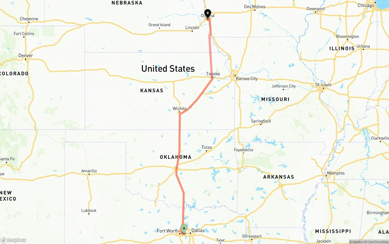 Shipping route from Arlington to Omaha