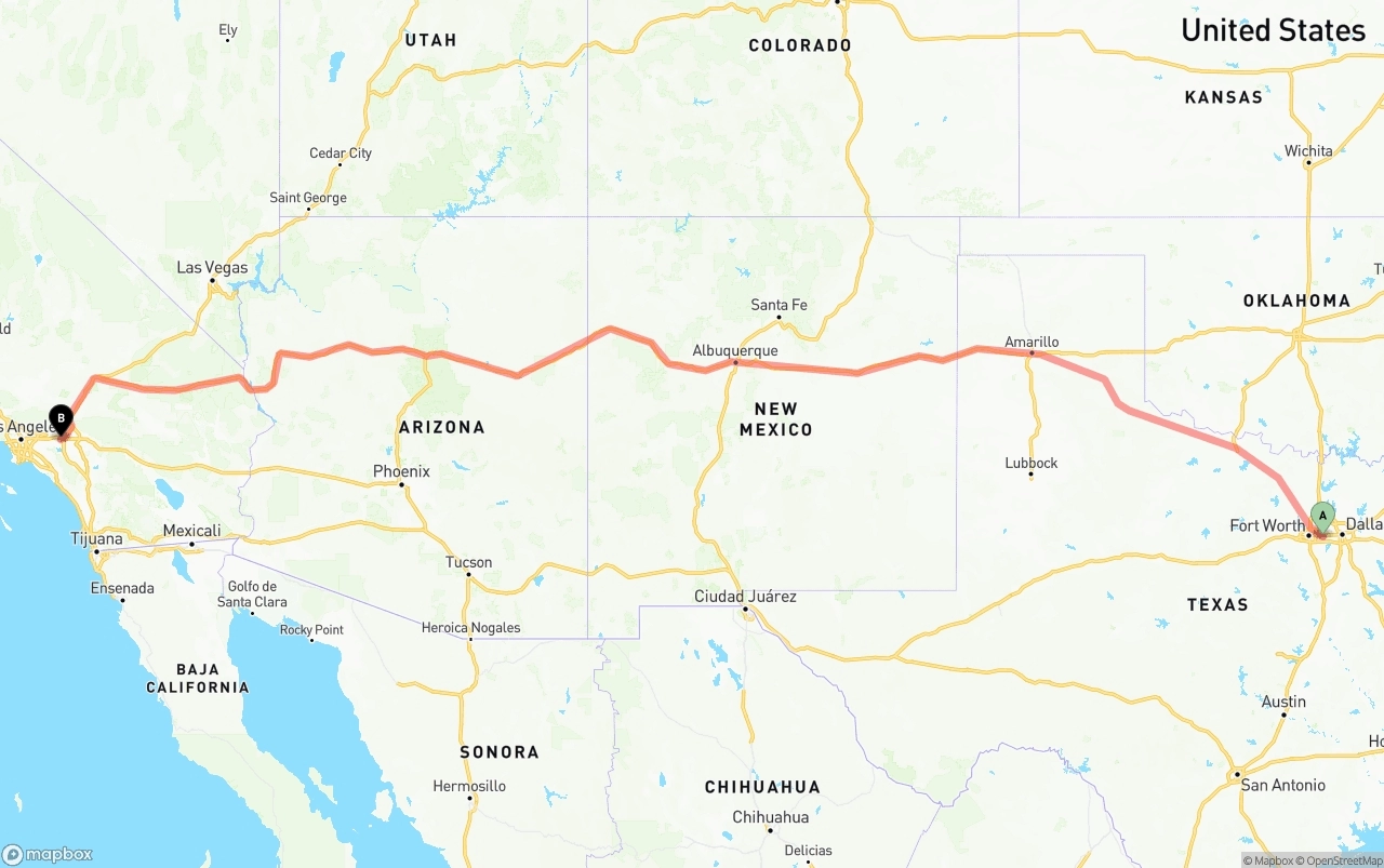 Shipping route from Arlington to Ontario International Airport
