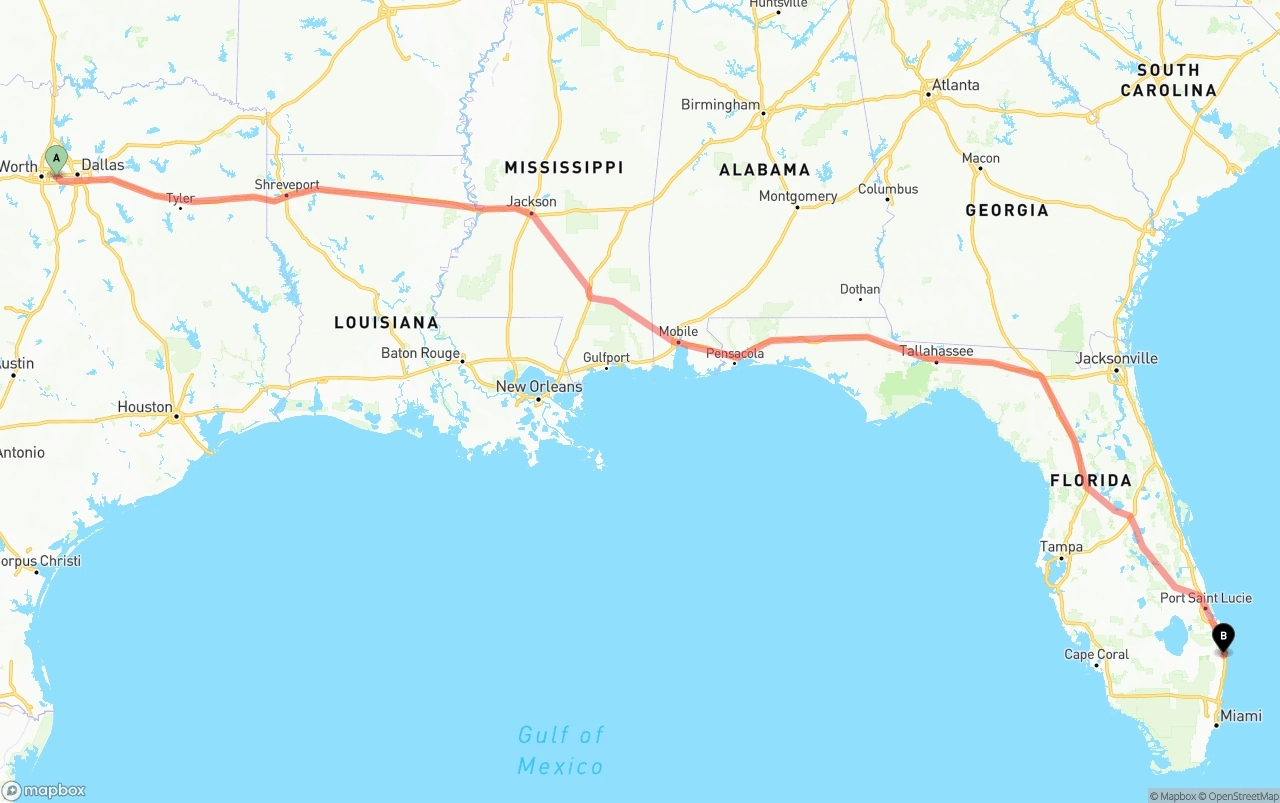 Shipping route from Arlington to Palm Beach International Airport