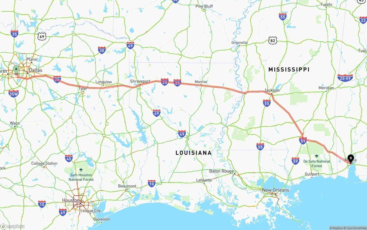 Shipping route from Arlington to Port of Mobile