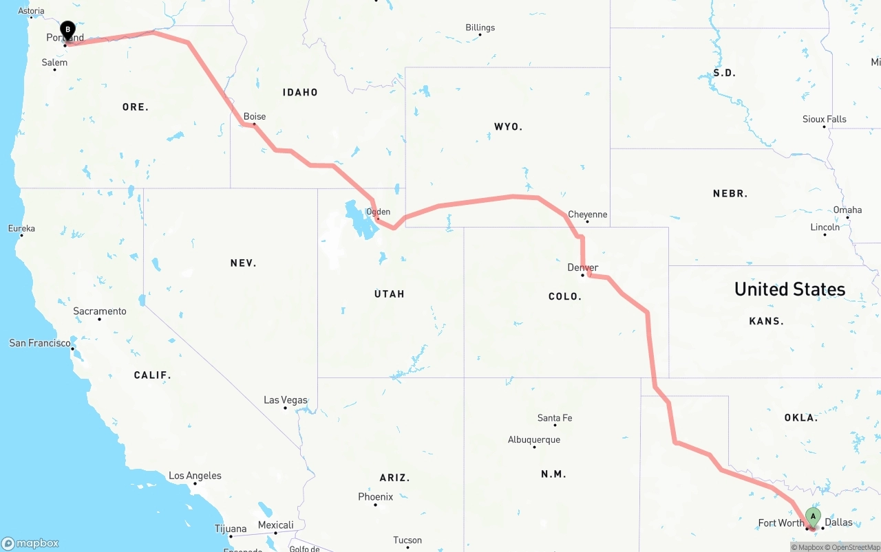Shipping route from Arlington to Port of Portland