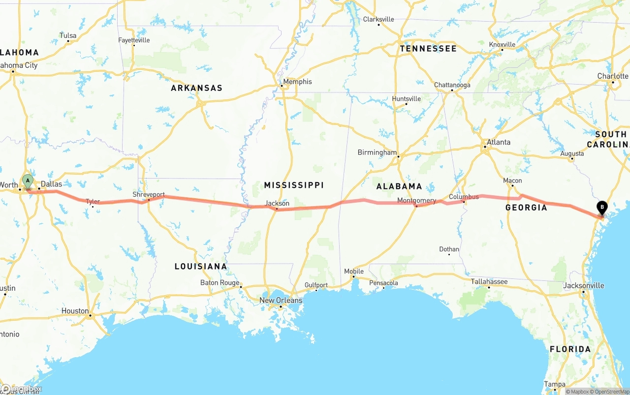 Shipping route from Arlington to Port of Savannah