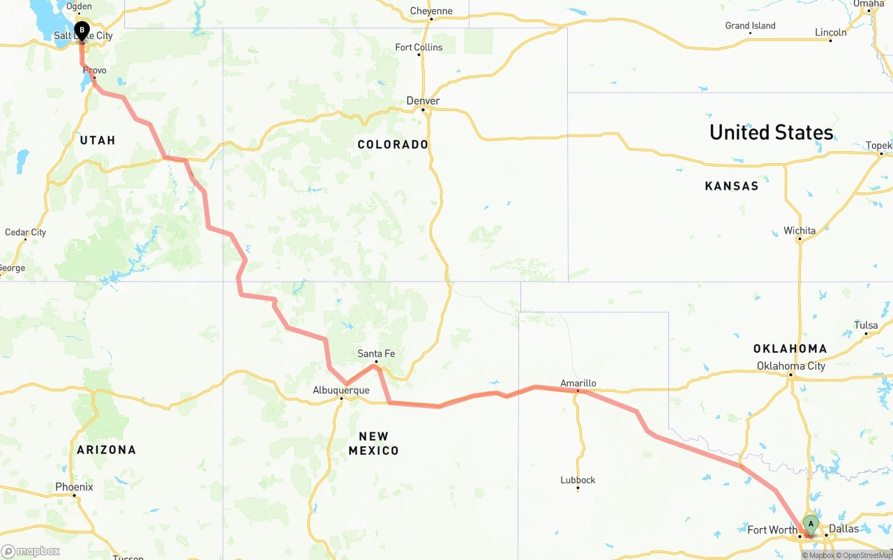 Shipping route from Arlington to Salt Lake City
