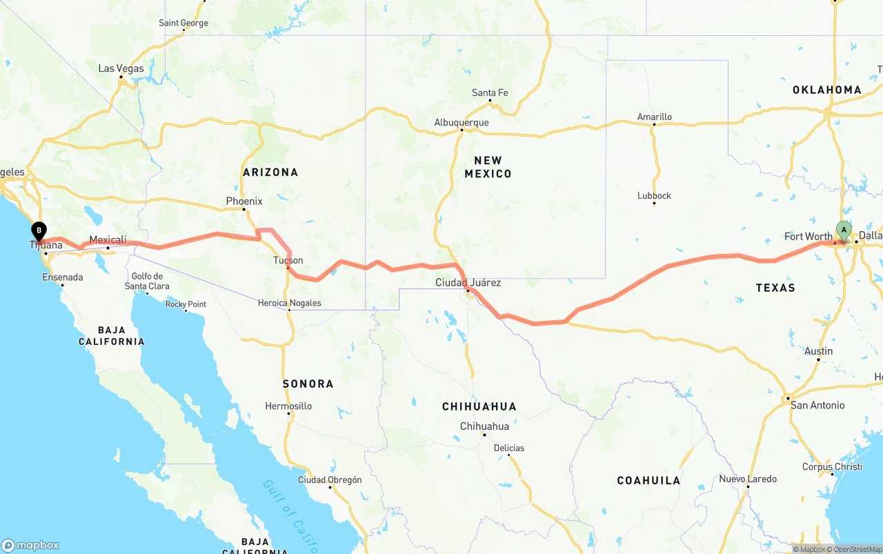 Shipping route from Arlington to San Diego International Airport