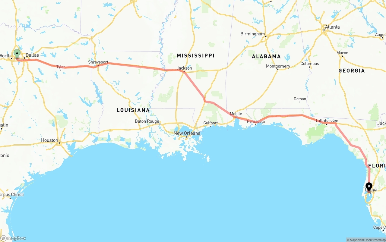 Shipping route from Arlington to Tampa International Airport