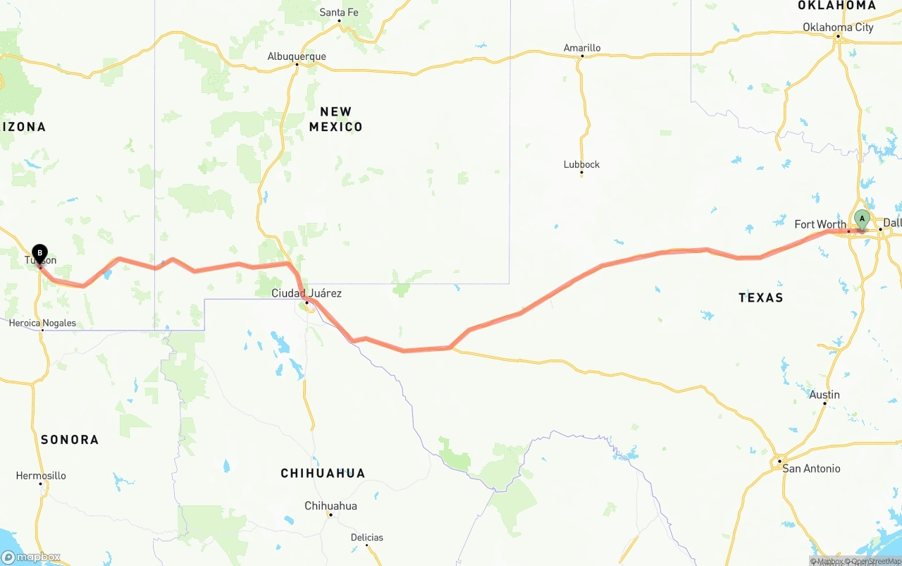 Shipping route from Arlington to Tucson