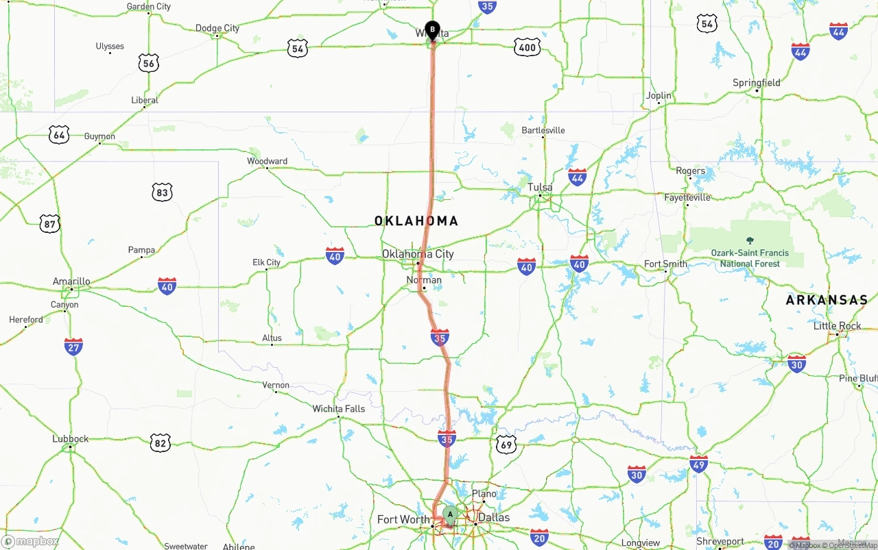 Shipping route from Arlington to Wichita
