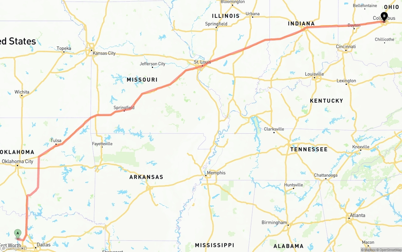 Shipping route from Aurora to Columbus