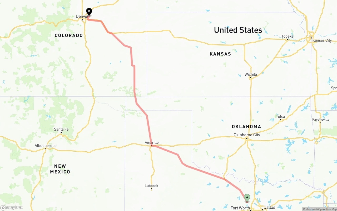 Shipping route from Aurora to Denver International Airport